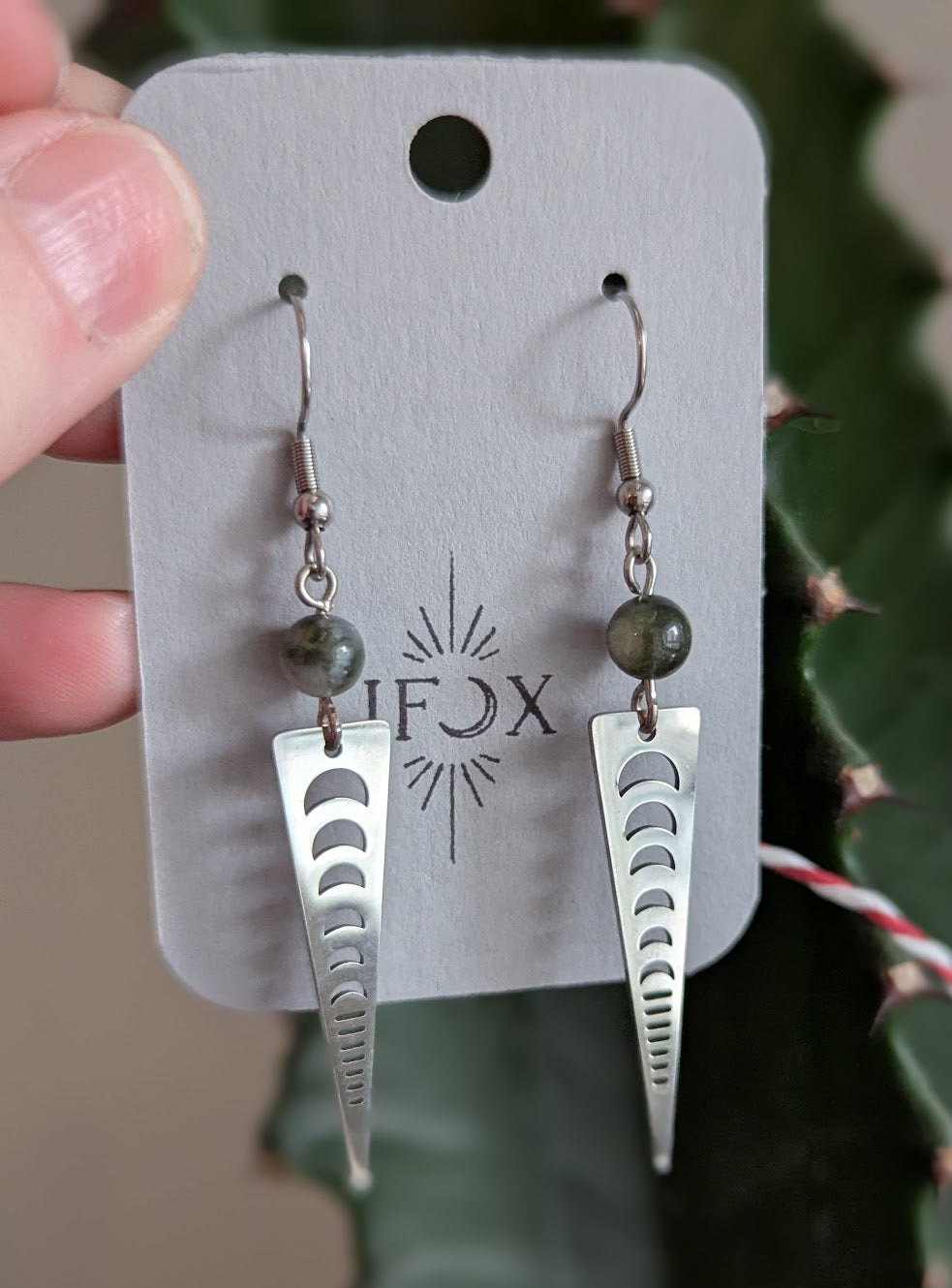 Watermelon Tourmaline Moon Phase Silver Earrings (Various Colors Available)