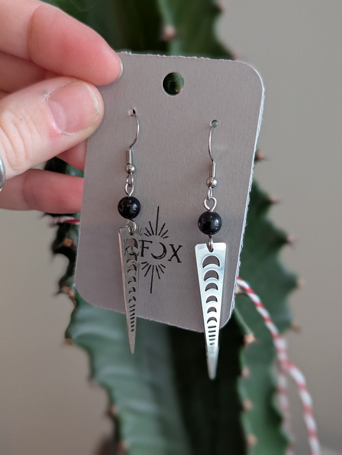 Watermelon Tourmaline Moon Phase Silver Earrings (Various Colors Available)