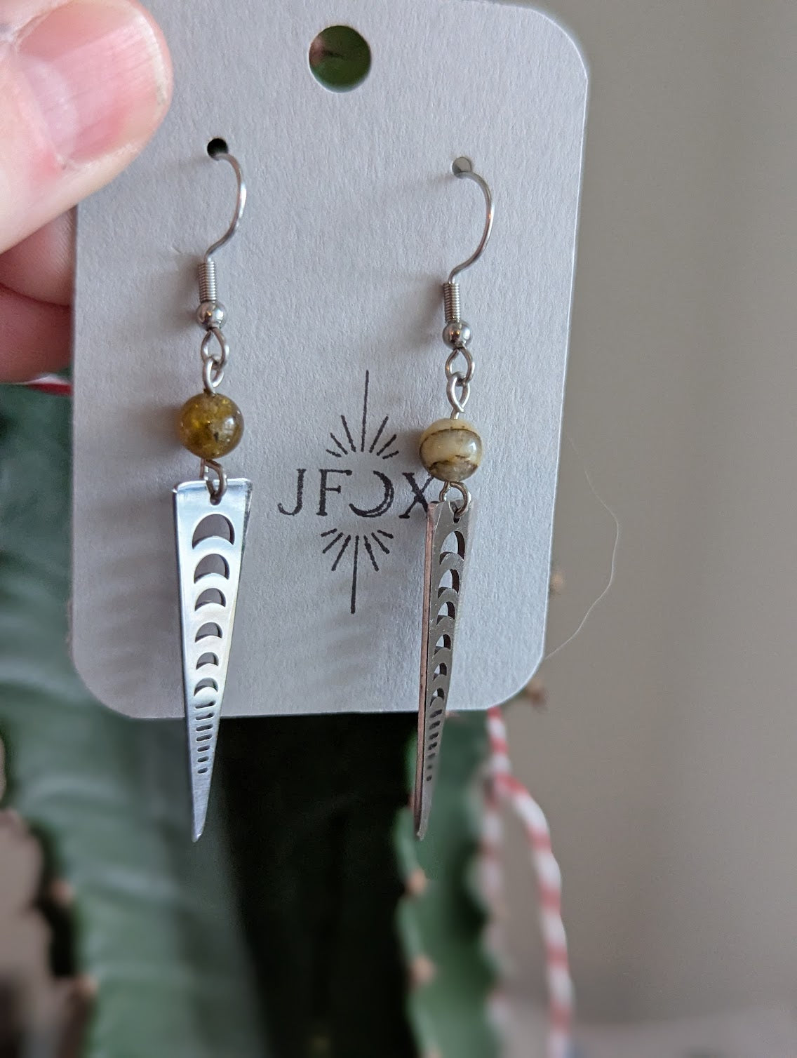 Watermelon Tourmaline Moon Phase Silver Earrings (Various Colors Available)