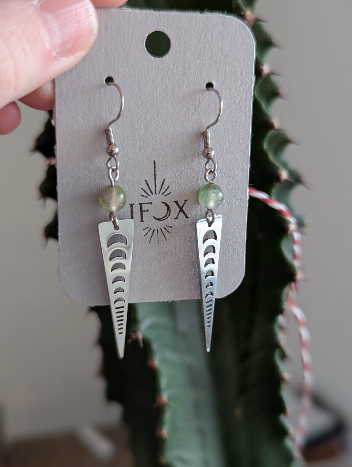 Watermelon Tourmaline Moon Phase Silver Earrings (Various Colors Available)