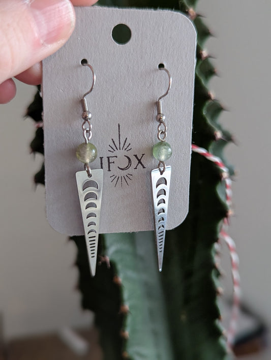 Watermelon Tourmaline Moon Phase Silver Earrings (Various Colors Available)