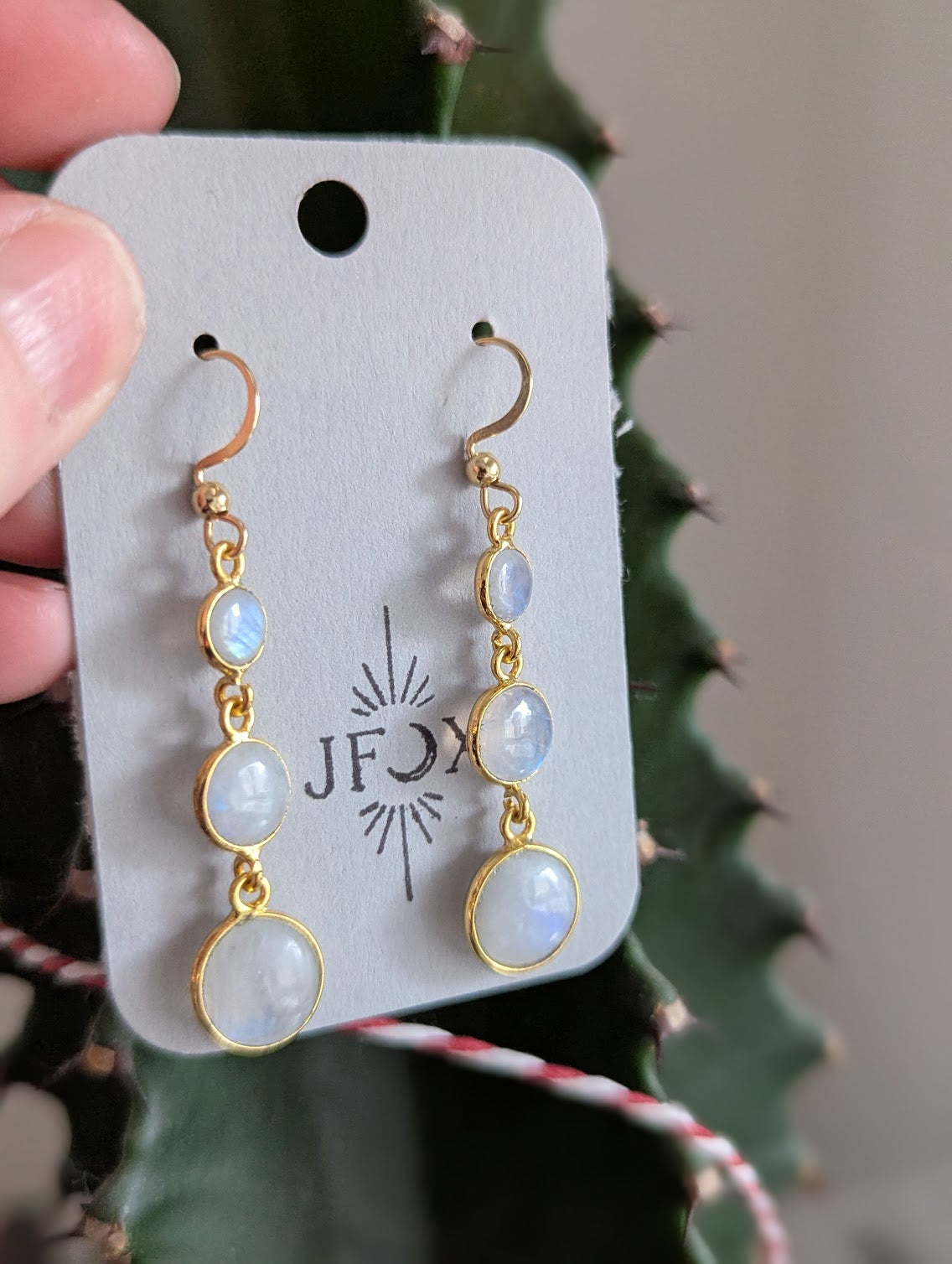 Moonstone Round Gold Trio Earrings