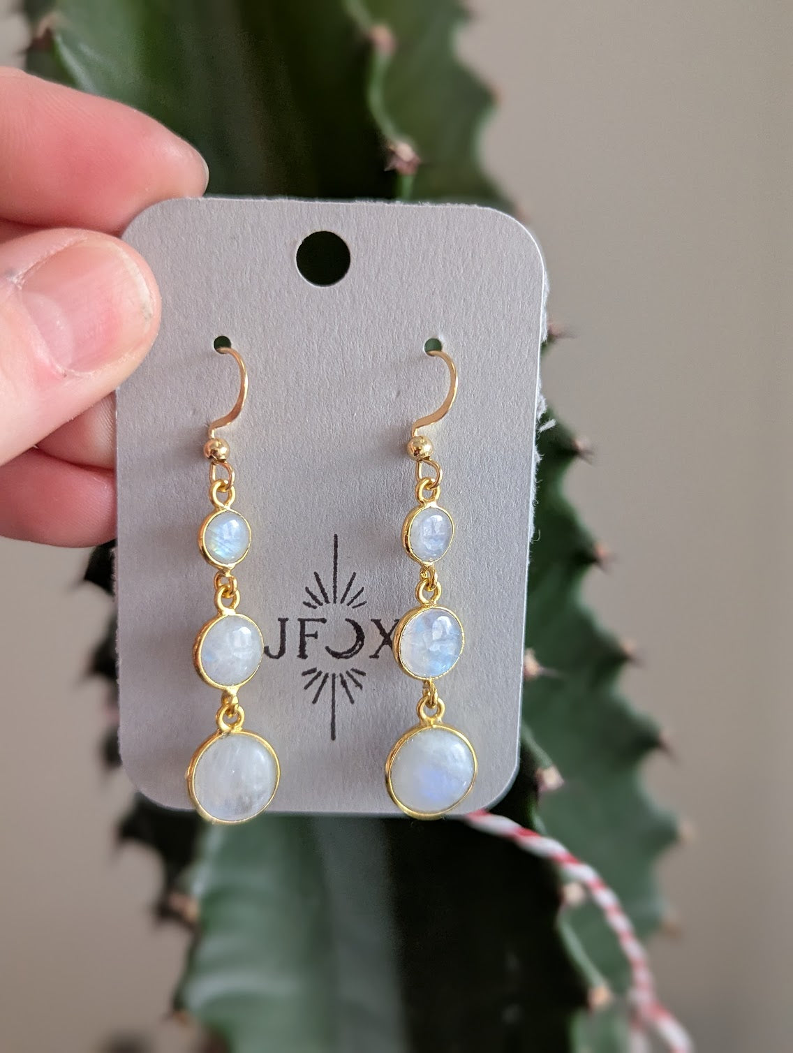 Moonstone Round Gold Trio Earrings