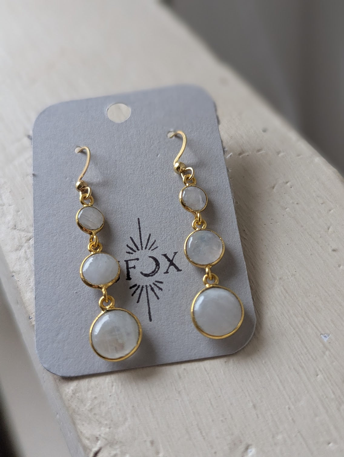 Moonstone Round Gold Trio Earrings