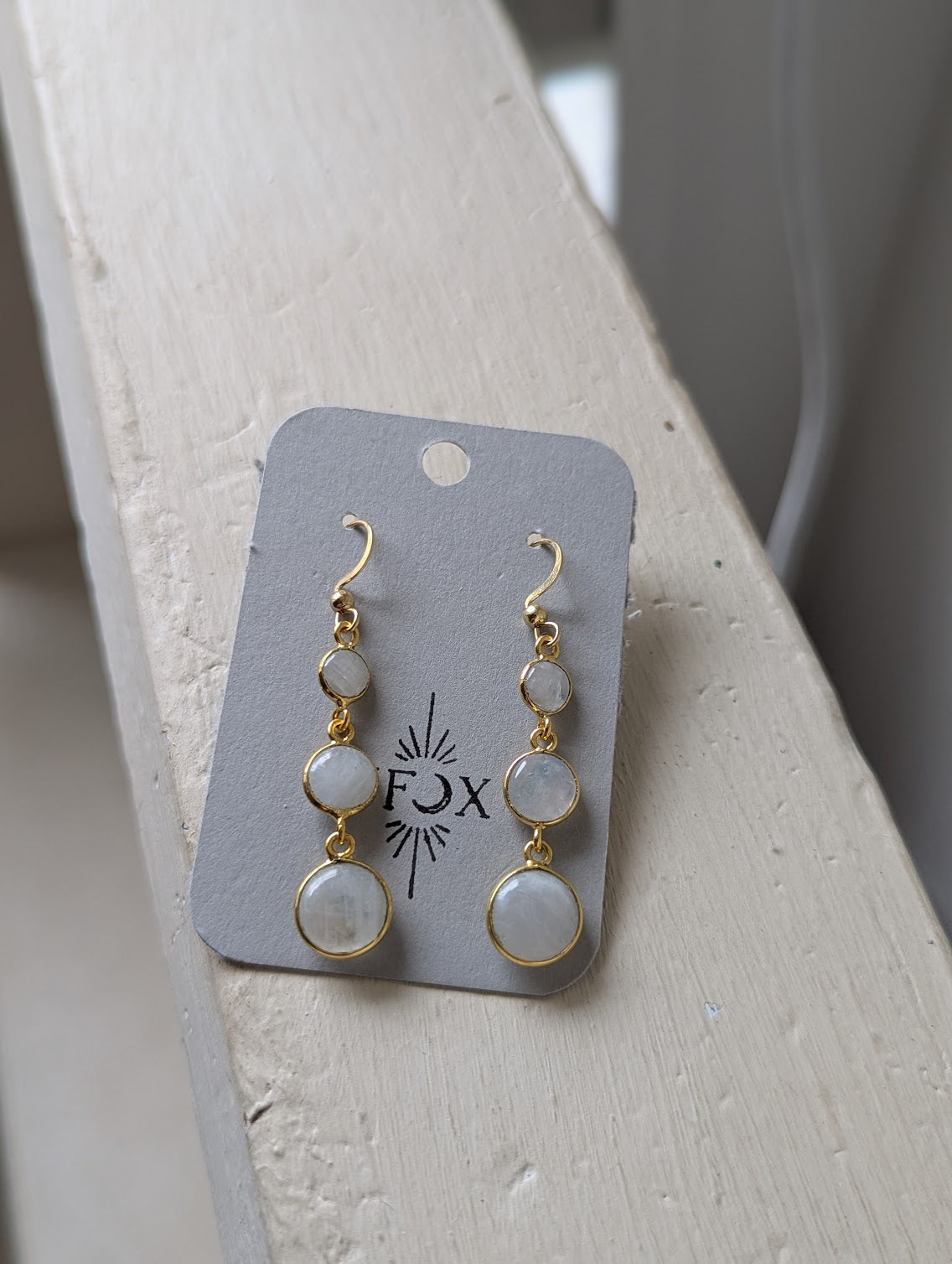 Moonstone Round Gold Trio Earrings
