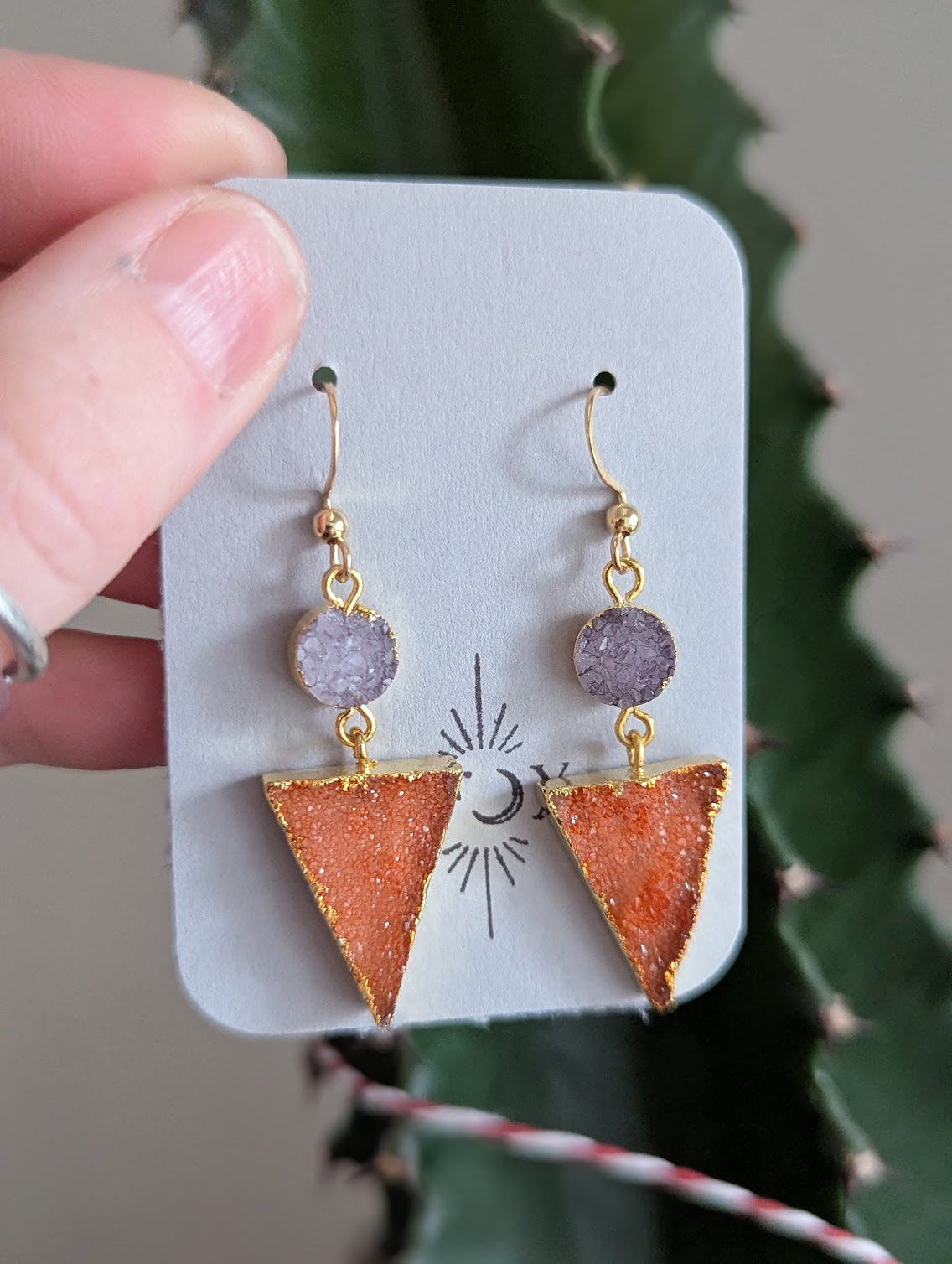 Purple and Orange Druzy Duo Earrings