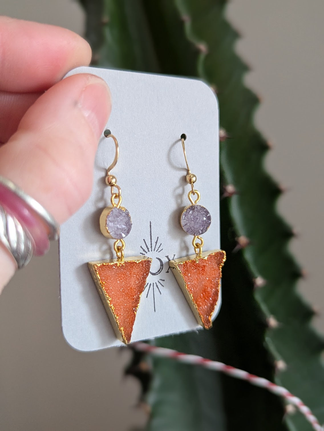 Purple and Orange Druzy Duo Earrings