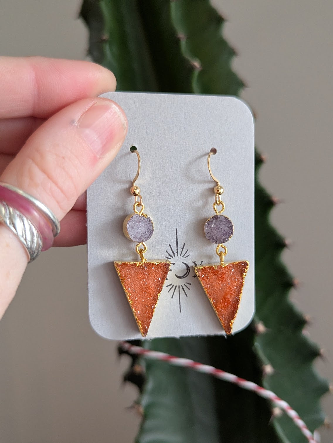 Purple and Orange Druzy Duo Earrings