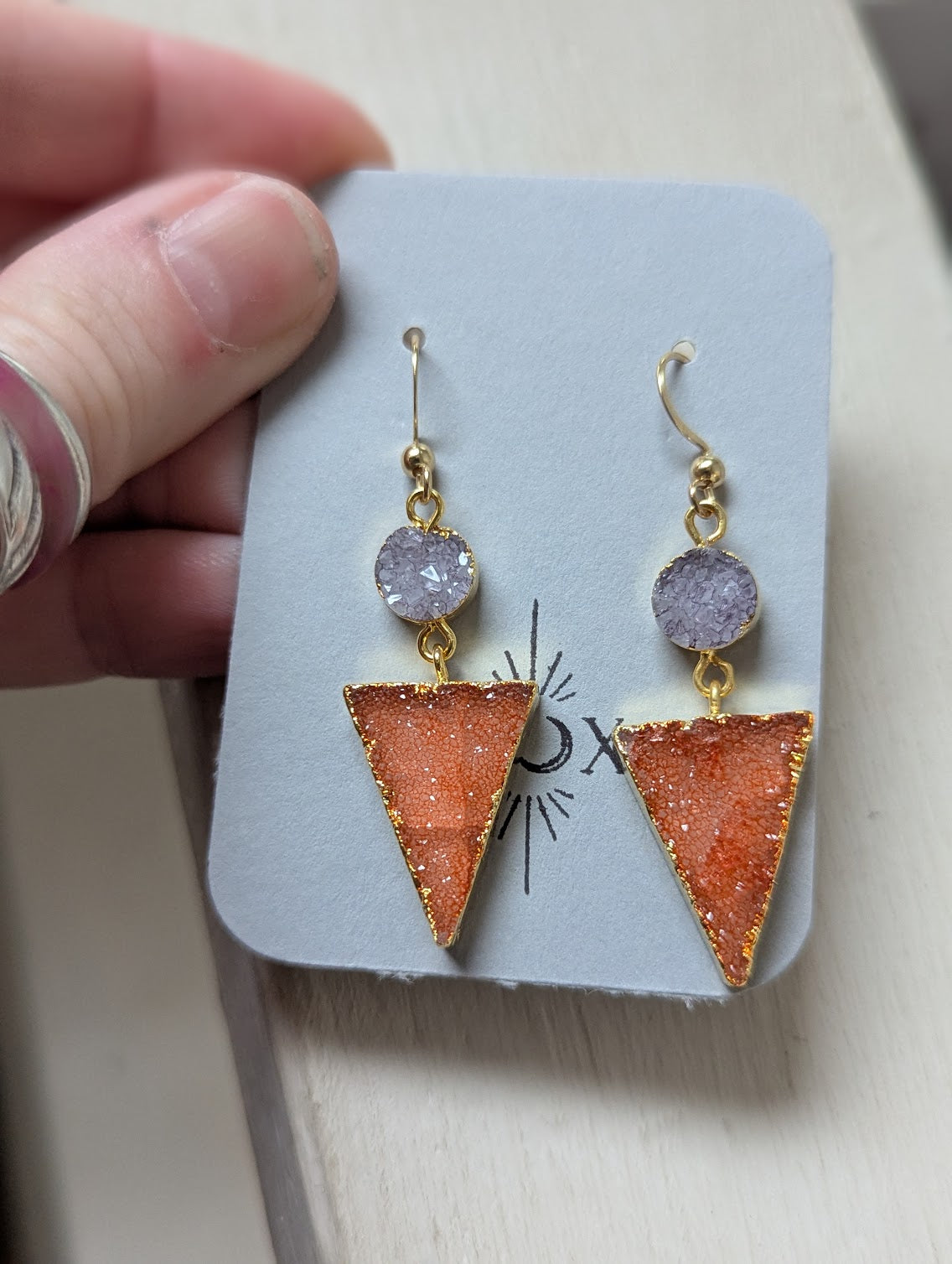 Purple and Orange Druzy Duo Earrings