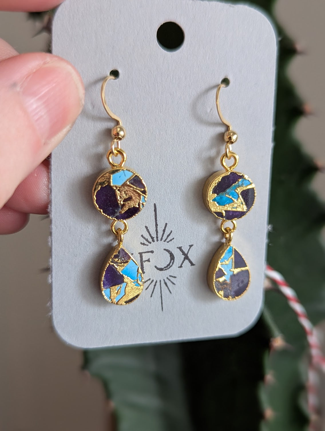Blue and Turquoise Gold Mosaic Duo Earrings