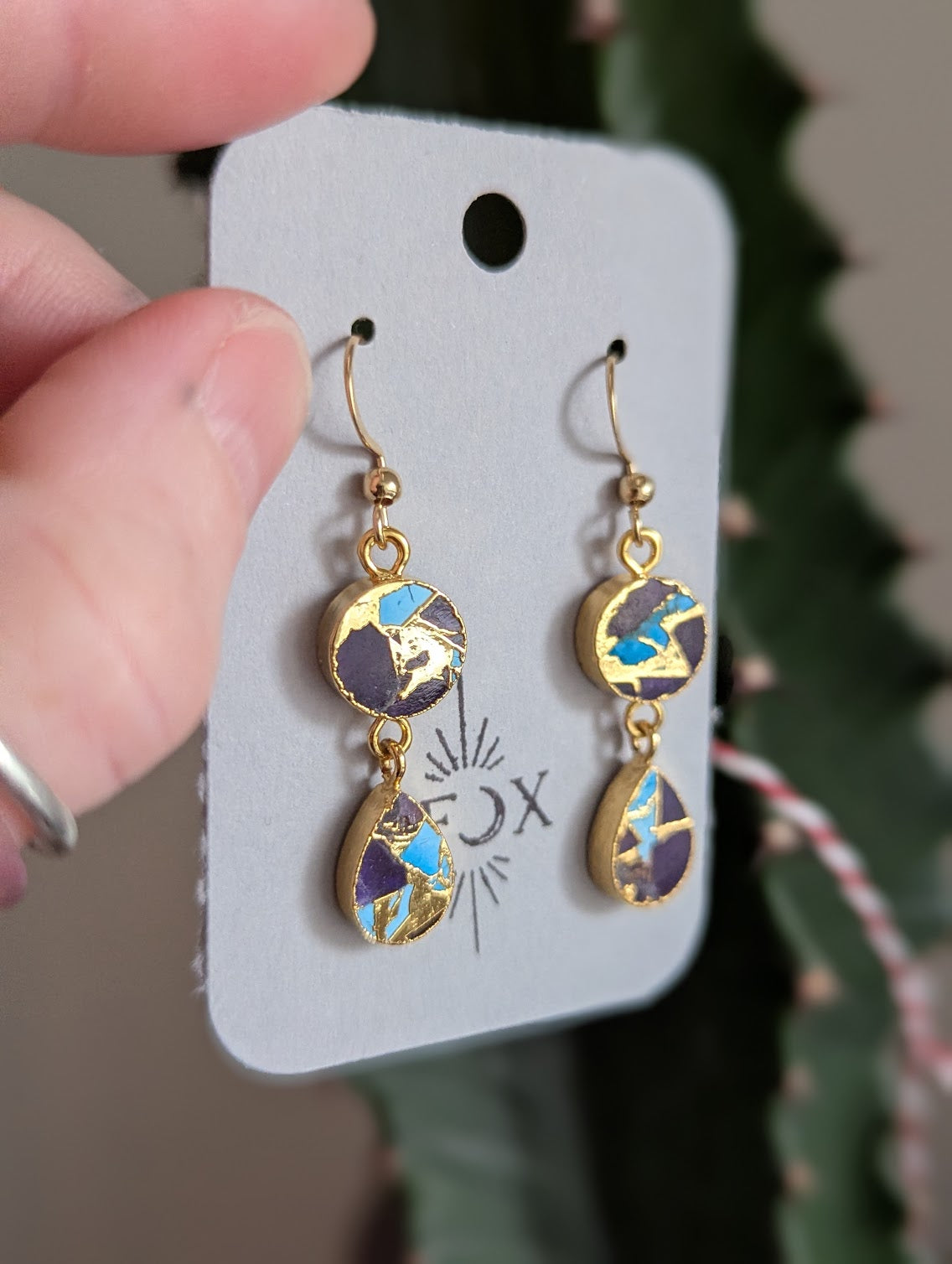 Blue and Turquoise Gold Mosaic Duo Earrings
