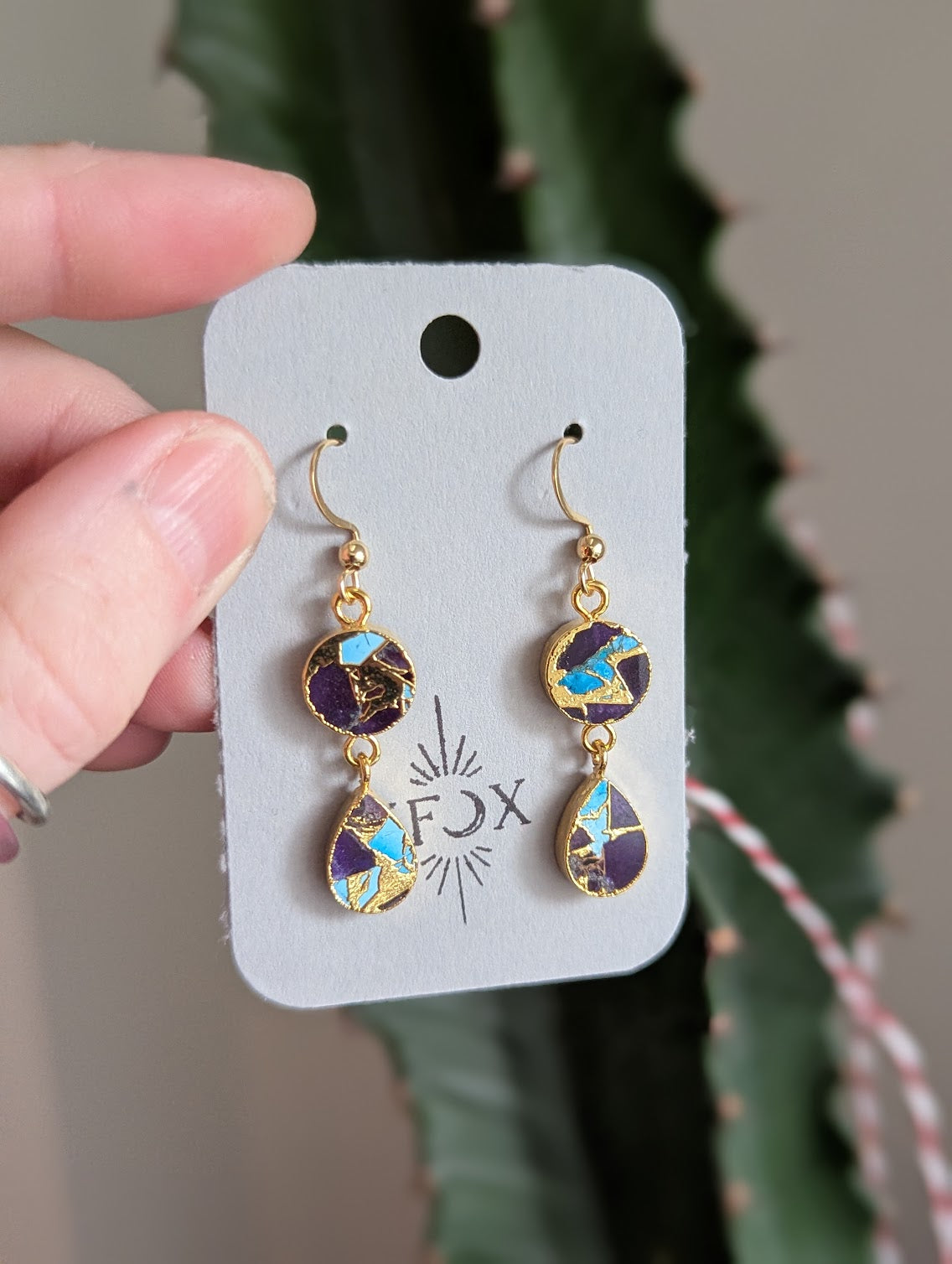Blue and Turquoise Gold Mosaic Duo Earrings