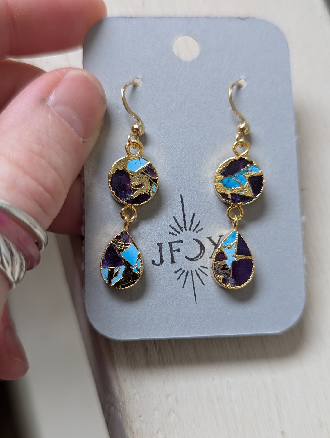 Blue and Turquoise Gold Mosaic Duo Earrings
