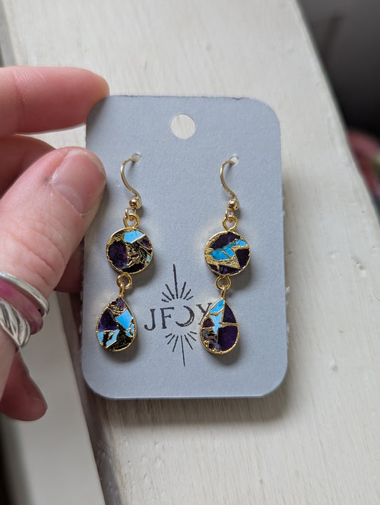 Blue and Turquoise Gold Mosaic Duo Earrings