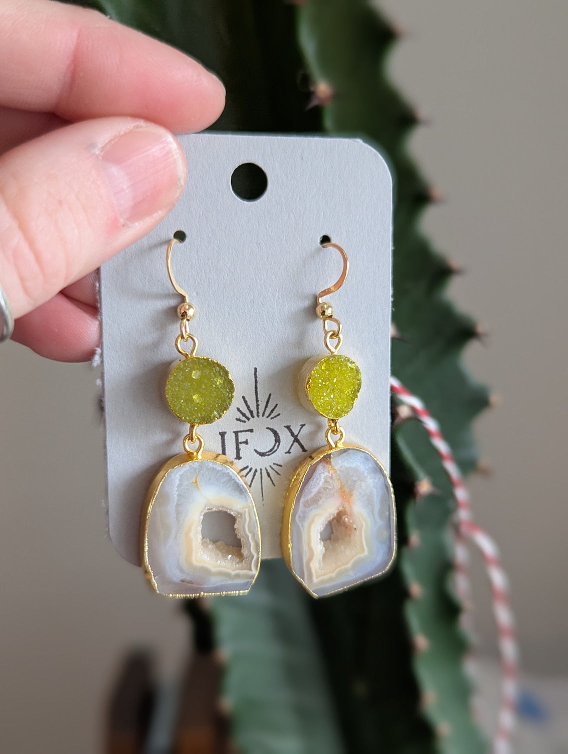 Yellow Druzy and Agate Gold Earrings
