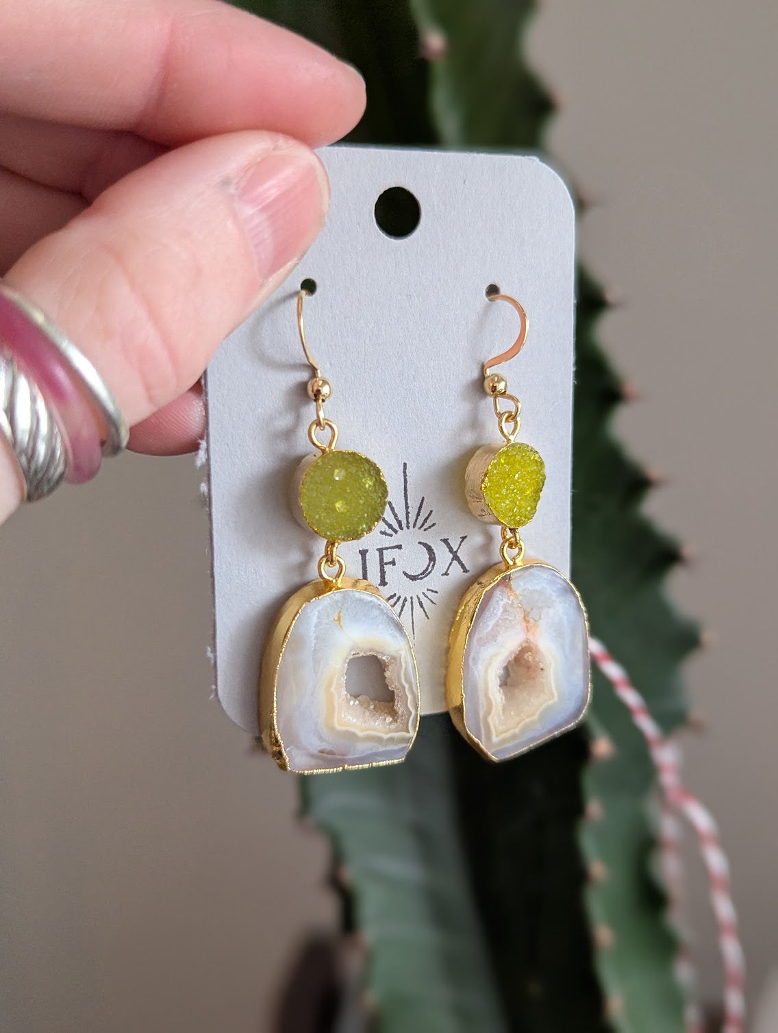 Yellow Druzy and Agate Gold Earrings