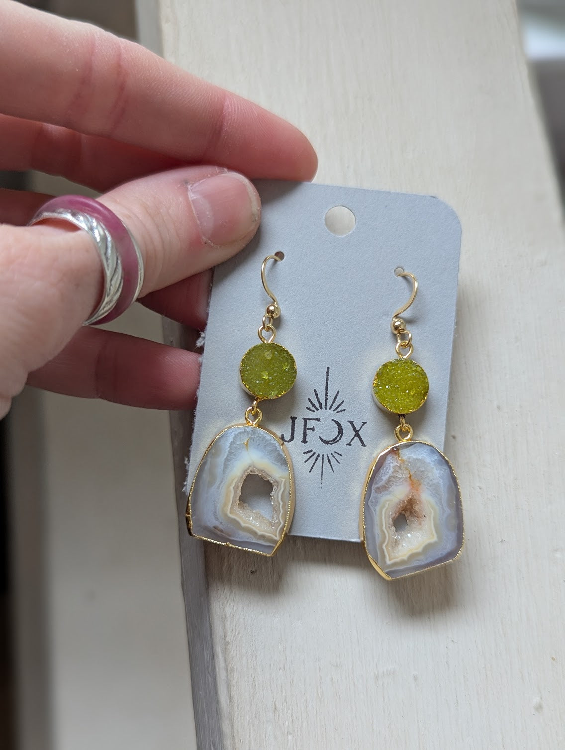 Yellow Druzy and Agate Gold Earrings