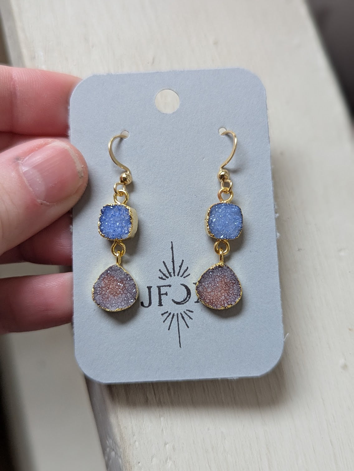 Light Purple Druzy Duo Gold Earrings