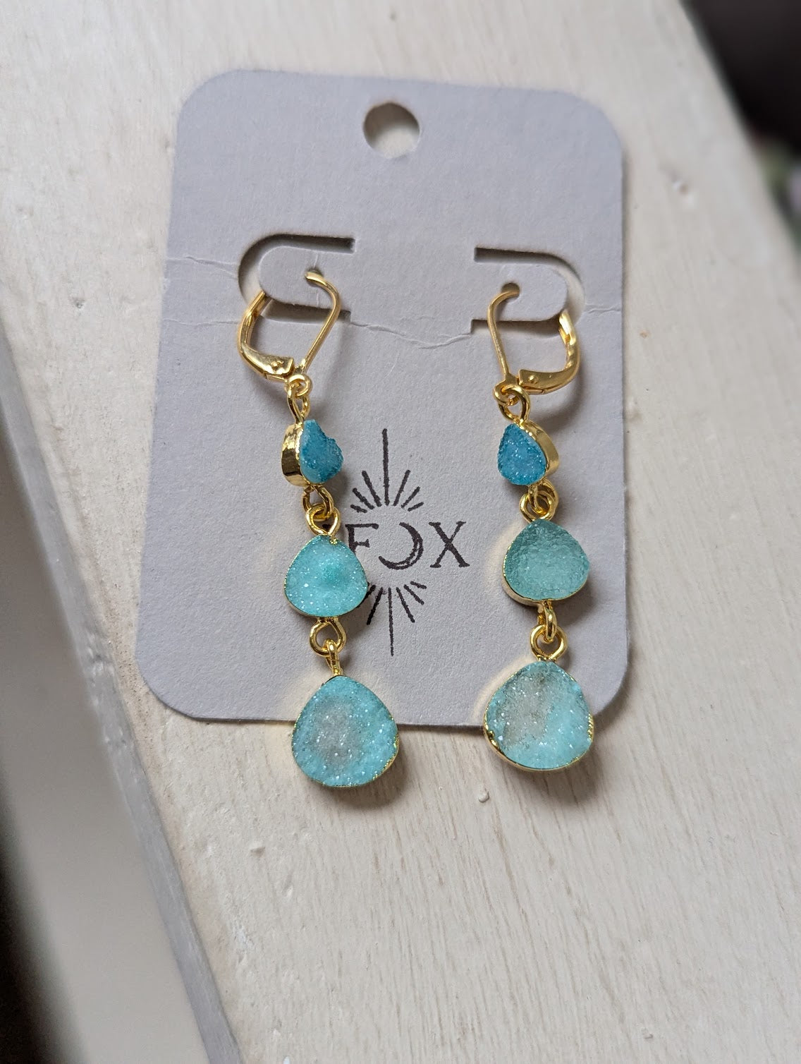 Light Blue Druzy Trio Gold Hoops