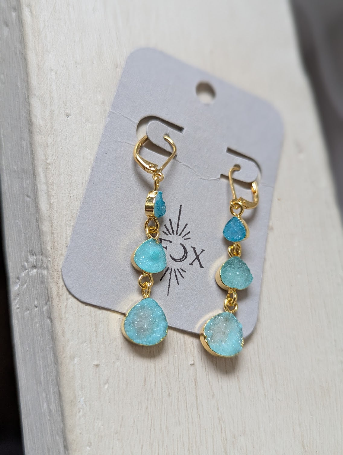 Light Blue Druzy Trio Gold Hoops