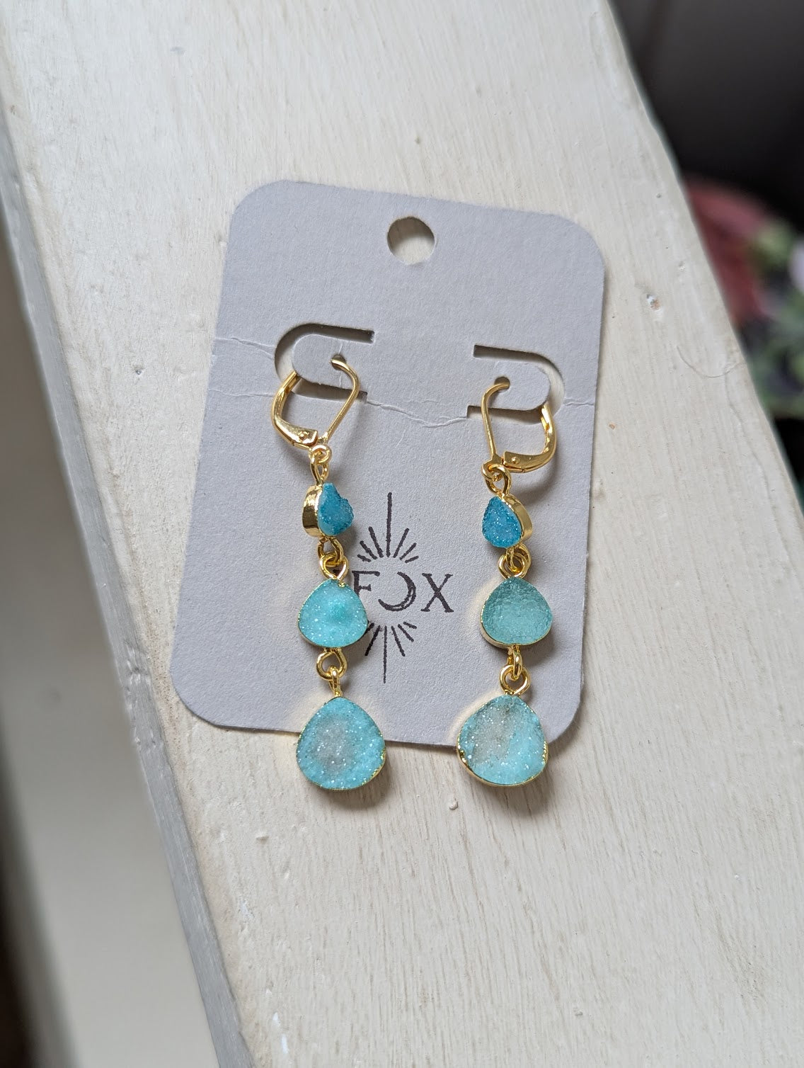 Light Blue Druzy Trio Gold Hoops