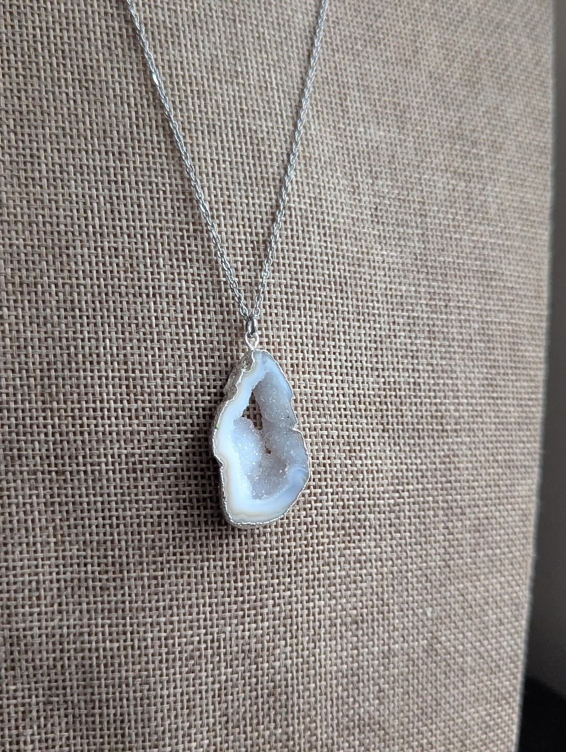 White and Grey Druzy Agate Silver Necklace (Various Options Available)