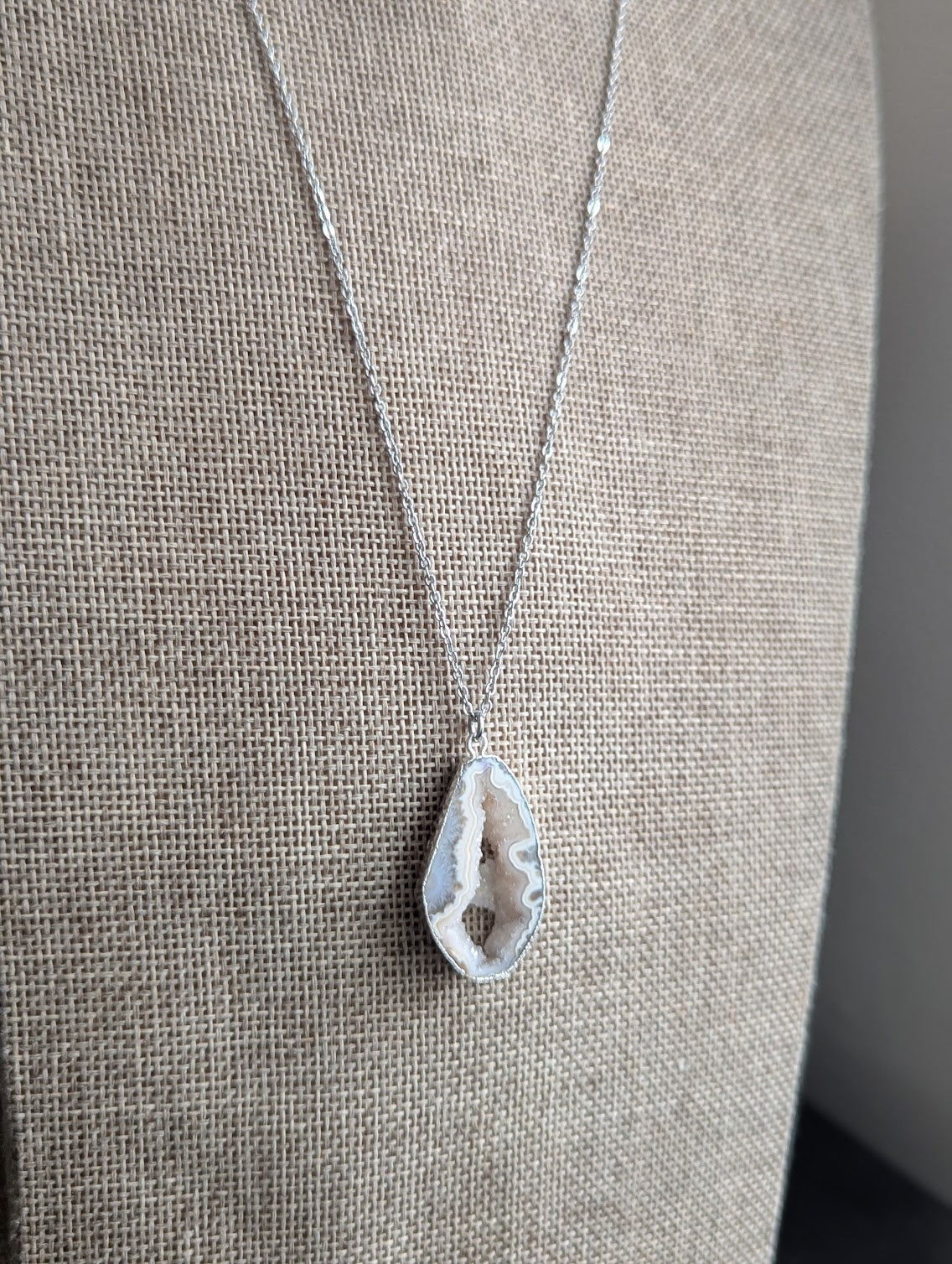 White and Grey Druzy Agate Silver Necklace (Various Options Available)