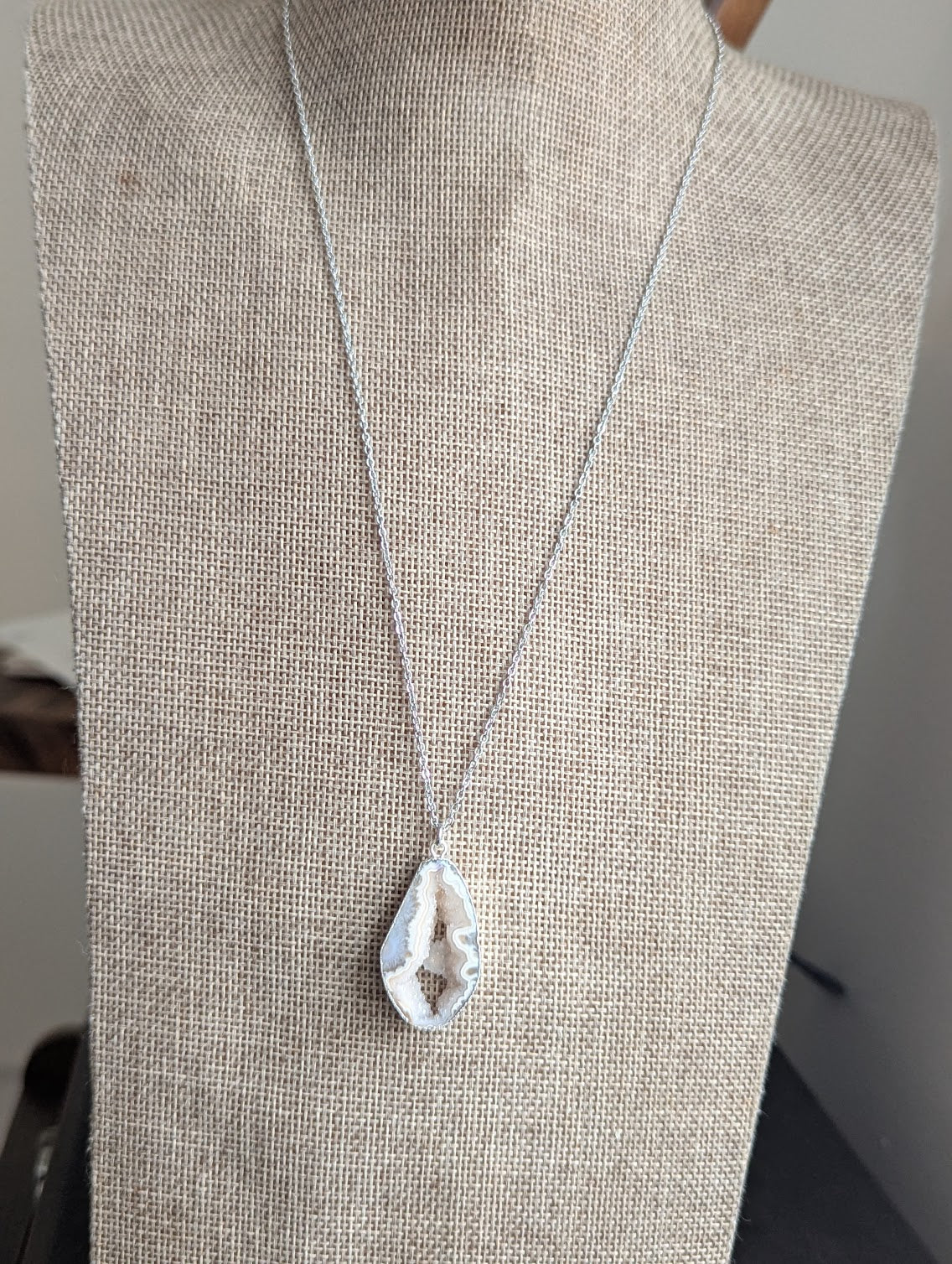 White and Grey Druzy Agate Silver Necklace (Various Options Available)