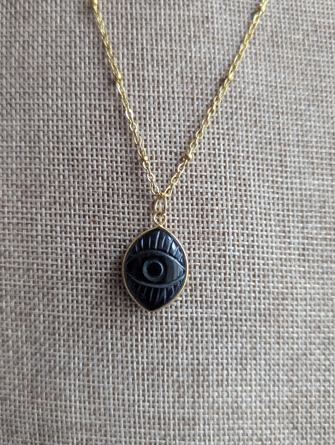 Carved Evil Eye Gemstone Gold Necklace (Various Stones Available)