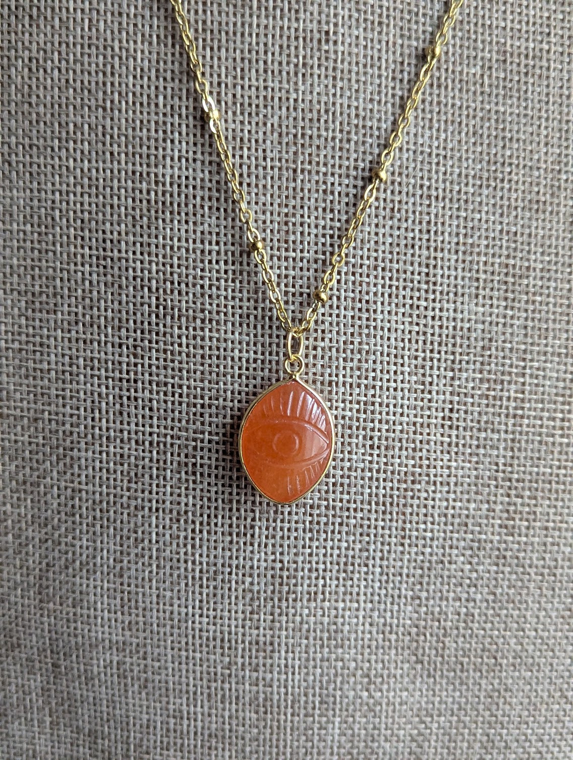 Carved Evil Eye Gemstone Gold Necklace (Various Stones Available)