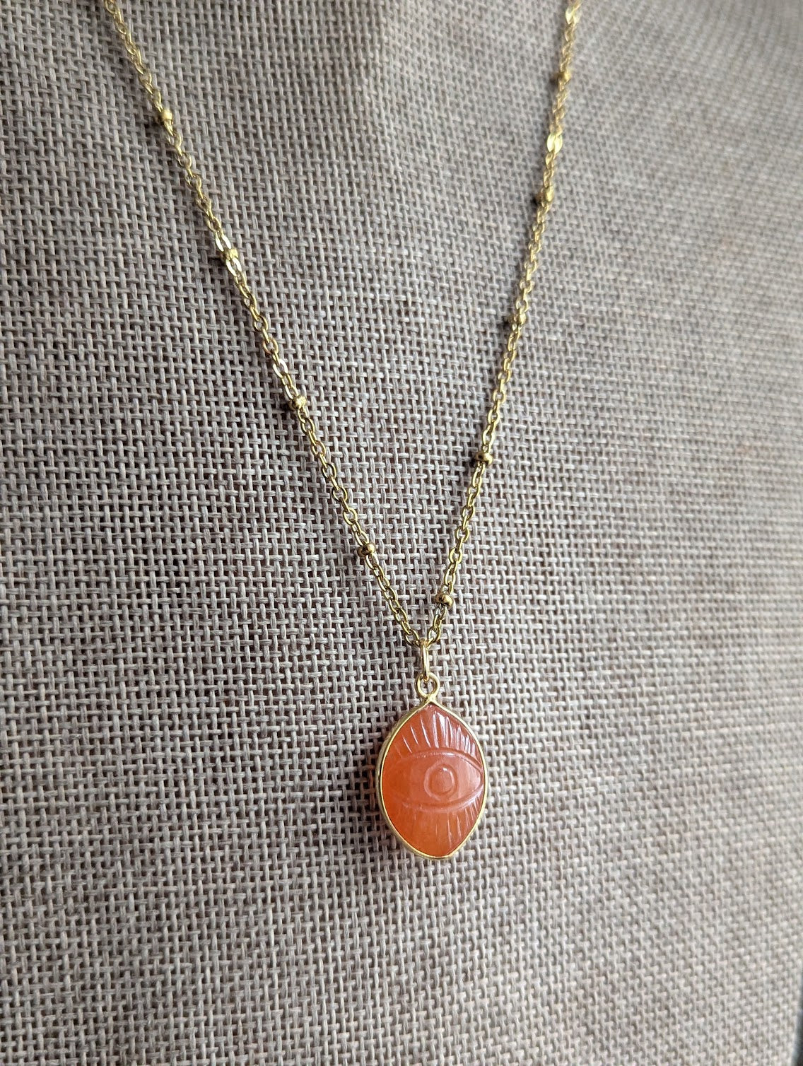 Carved Evil Eye Gemstone Gold Necklace (Various Stones Available)