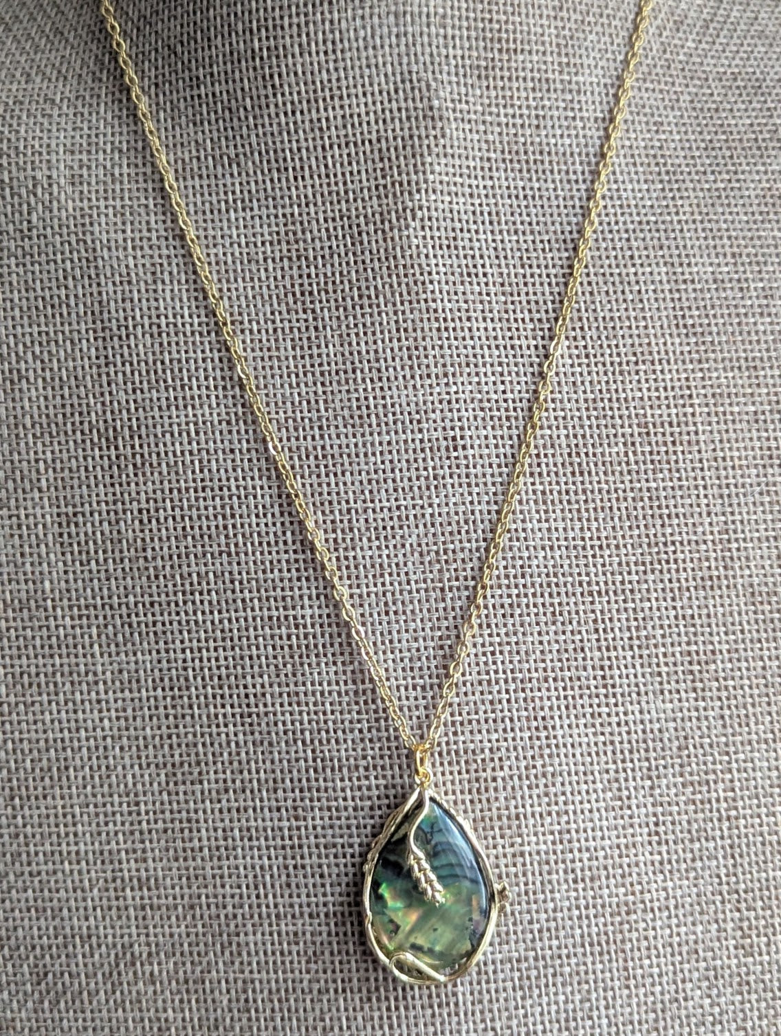 Abalone Tear Drop Gold Vine Necklace