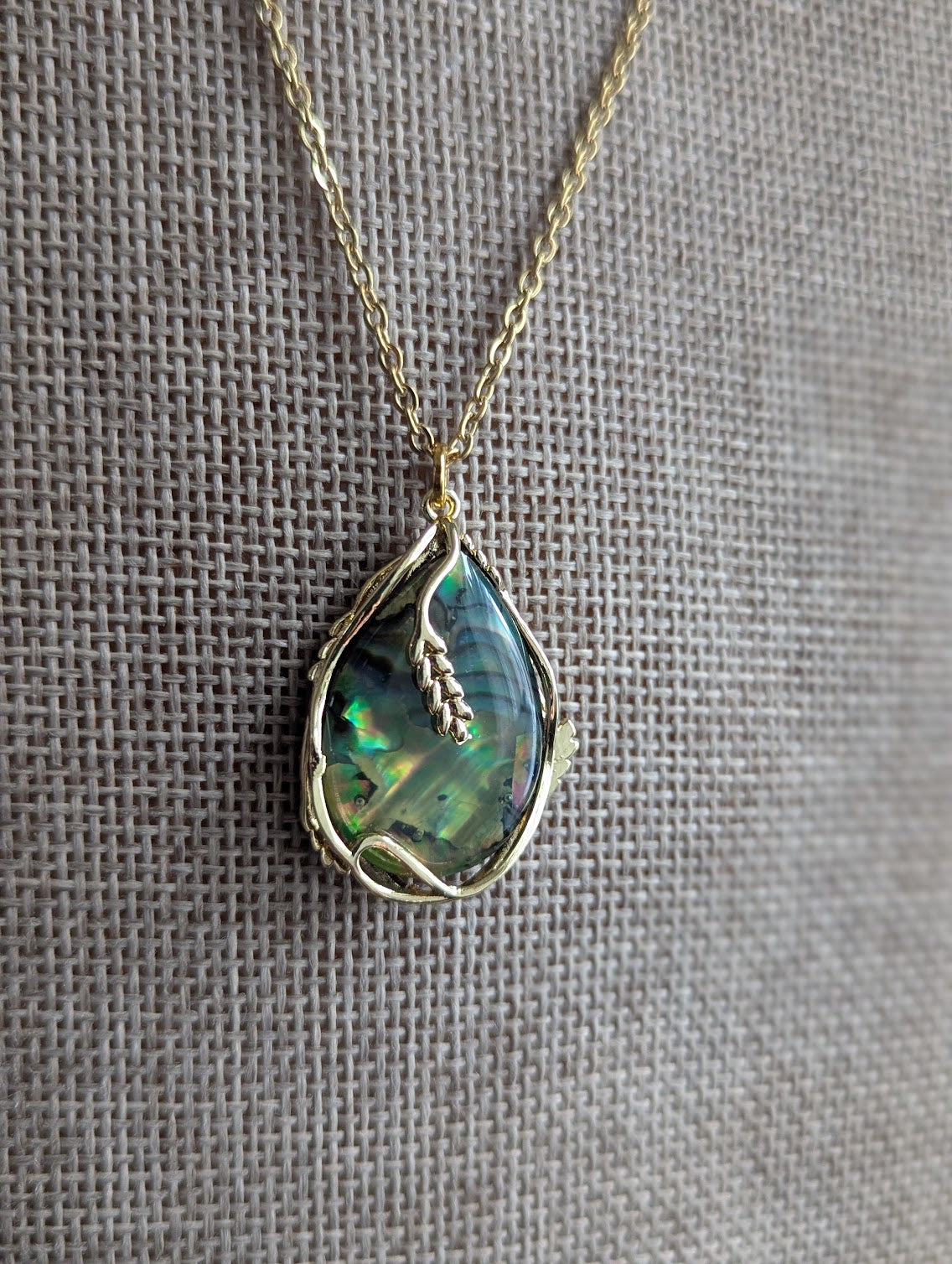Abalone Tear Drop Gold Vine Necklace