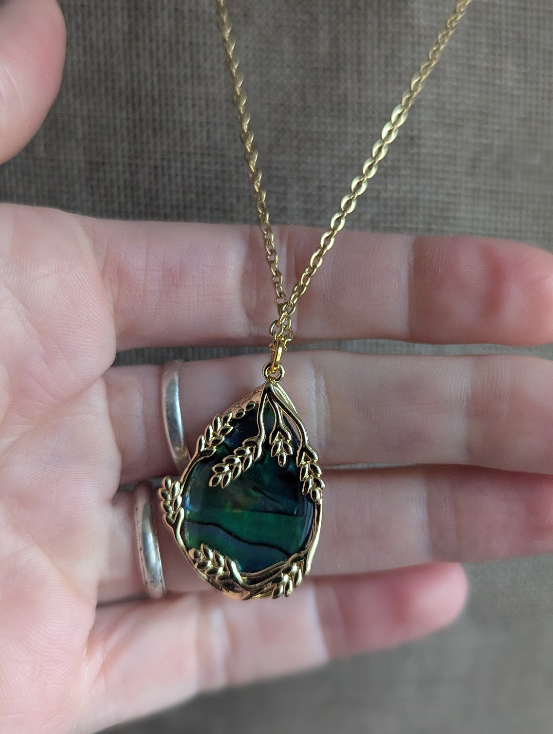 Abalone Tear Drop Gold Vine Necklace