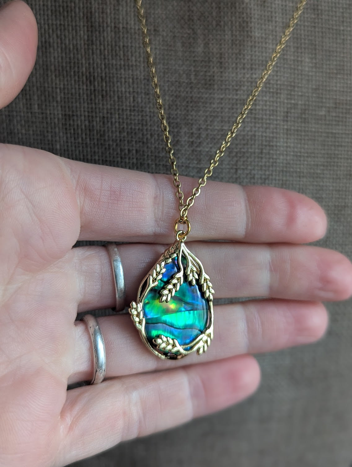 Abalone Tear Drop Gold Vine Necklace