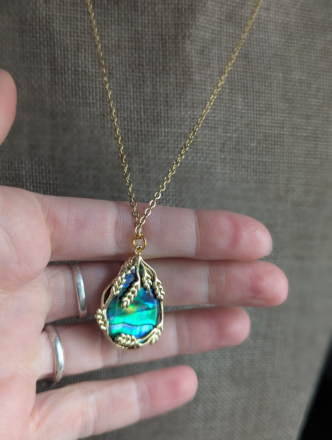 Abalone Tear Drop Gold Vine Necklace