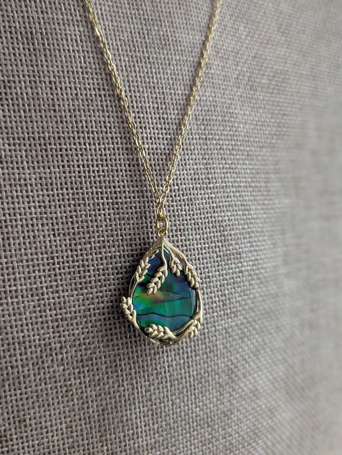 Abalone Tear Drop Gold Vine Necklace