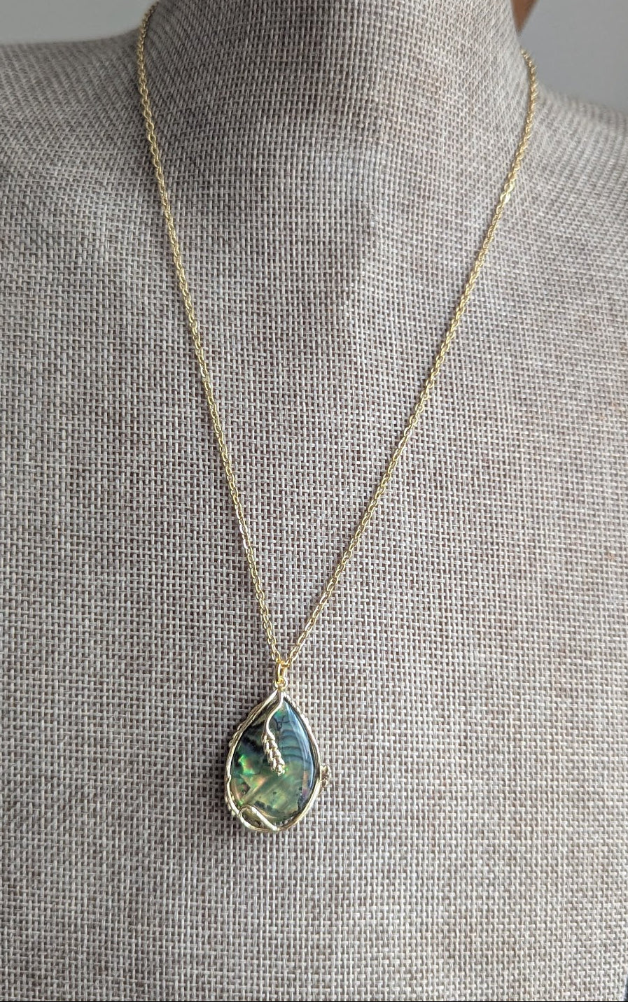 Abalone Tear Drop Gold Vine Necklace