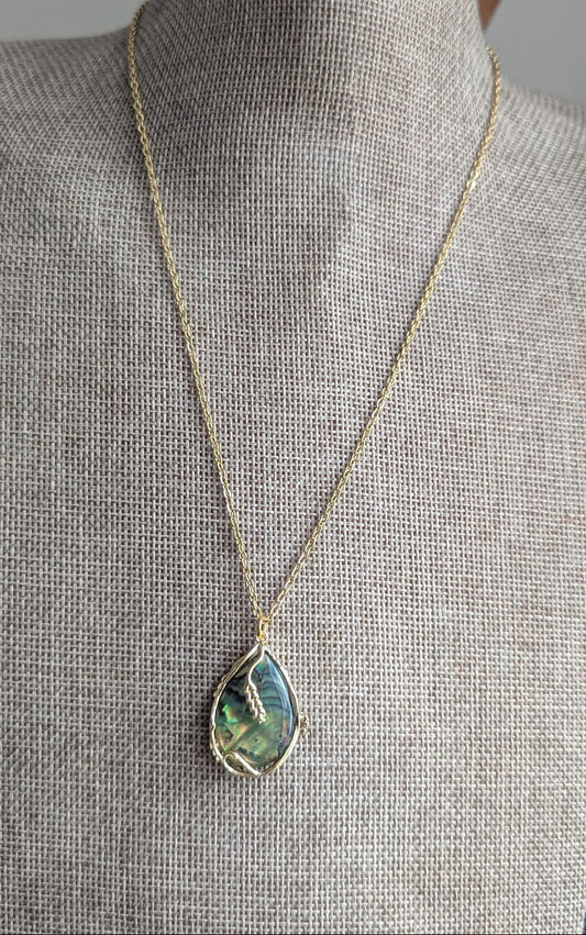 Abalone Tear Drop Gold Vine Necklace