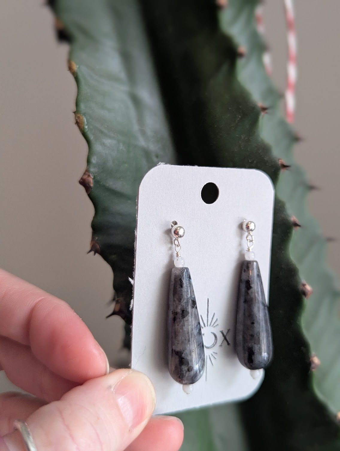 Larvikite Labradorite and Moonstone Sterling Silver Posts