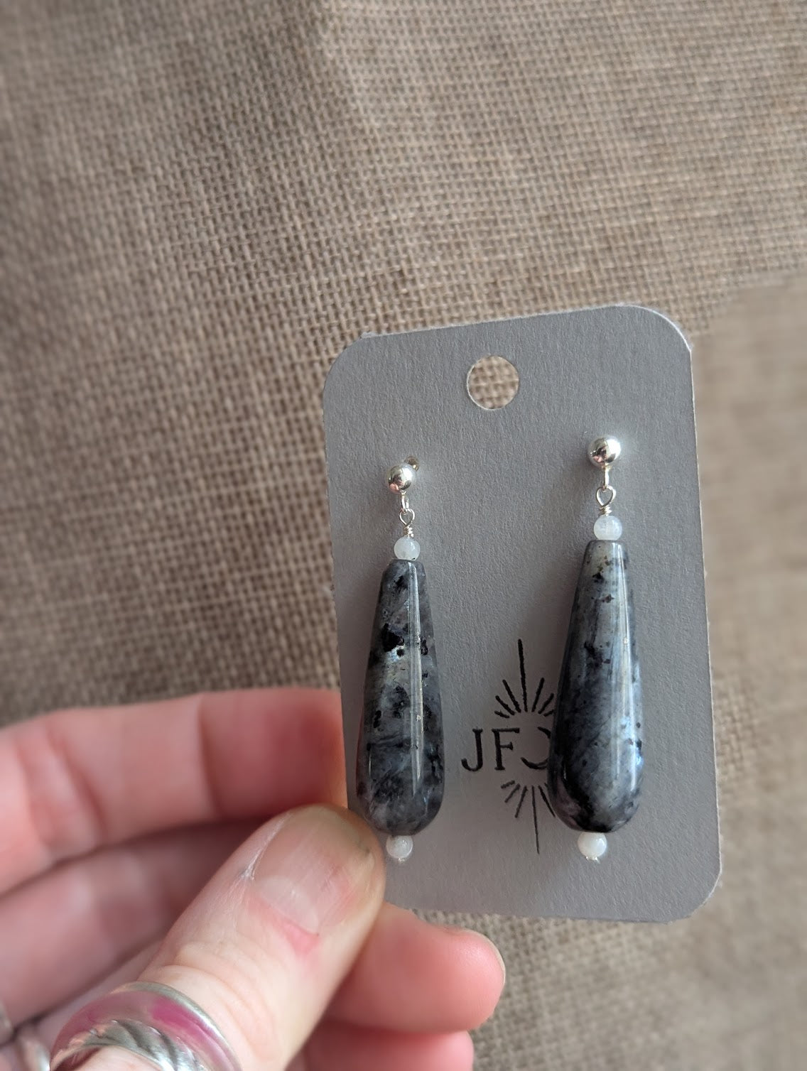 Larvikite Labradorite and Moonstone Sterling Silver Posts