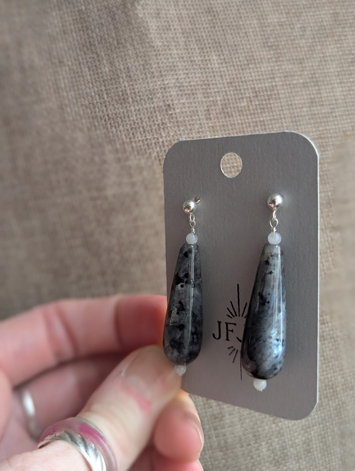 Larvikite Labradorite and Moonstone Sterling Silver Posts