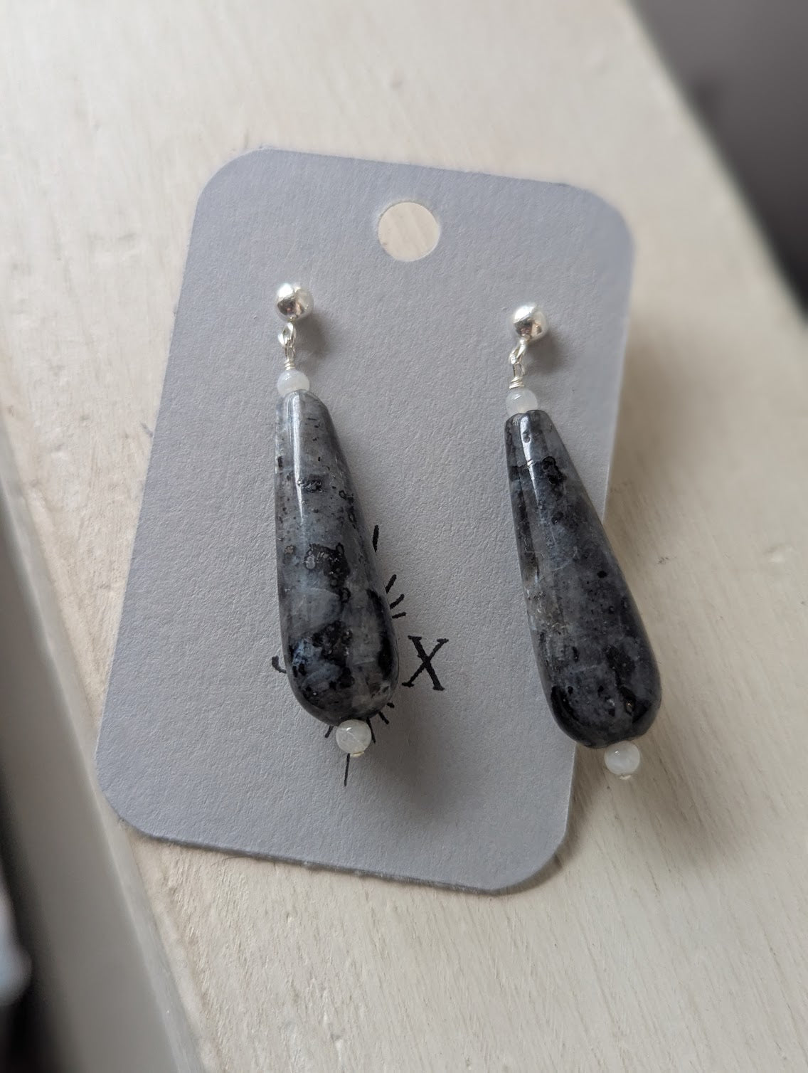Larvikite Labradorite and Moonstone Sterling Silver Posts
