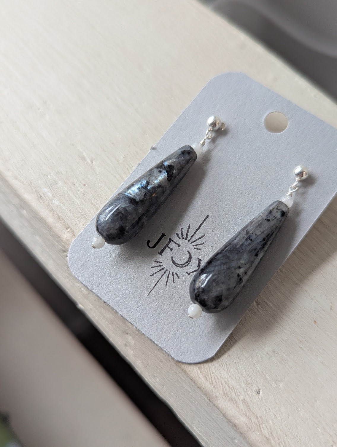Larvikite Labradorite and Moonstone Sterling Silver Posts