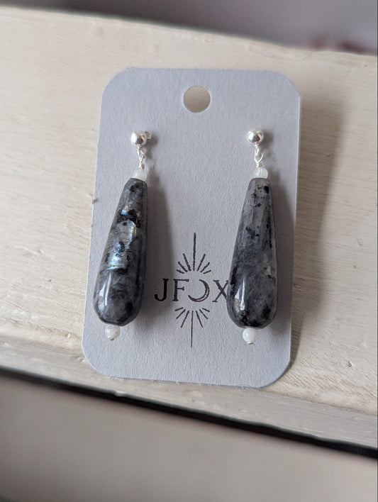 Larvikite Labradorite and Moonstone Sterling Silver Posts