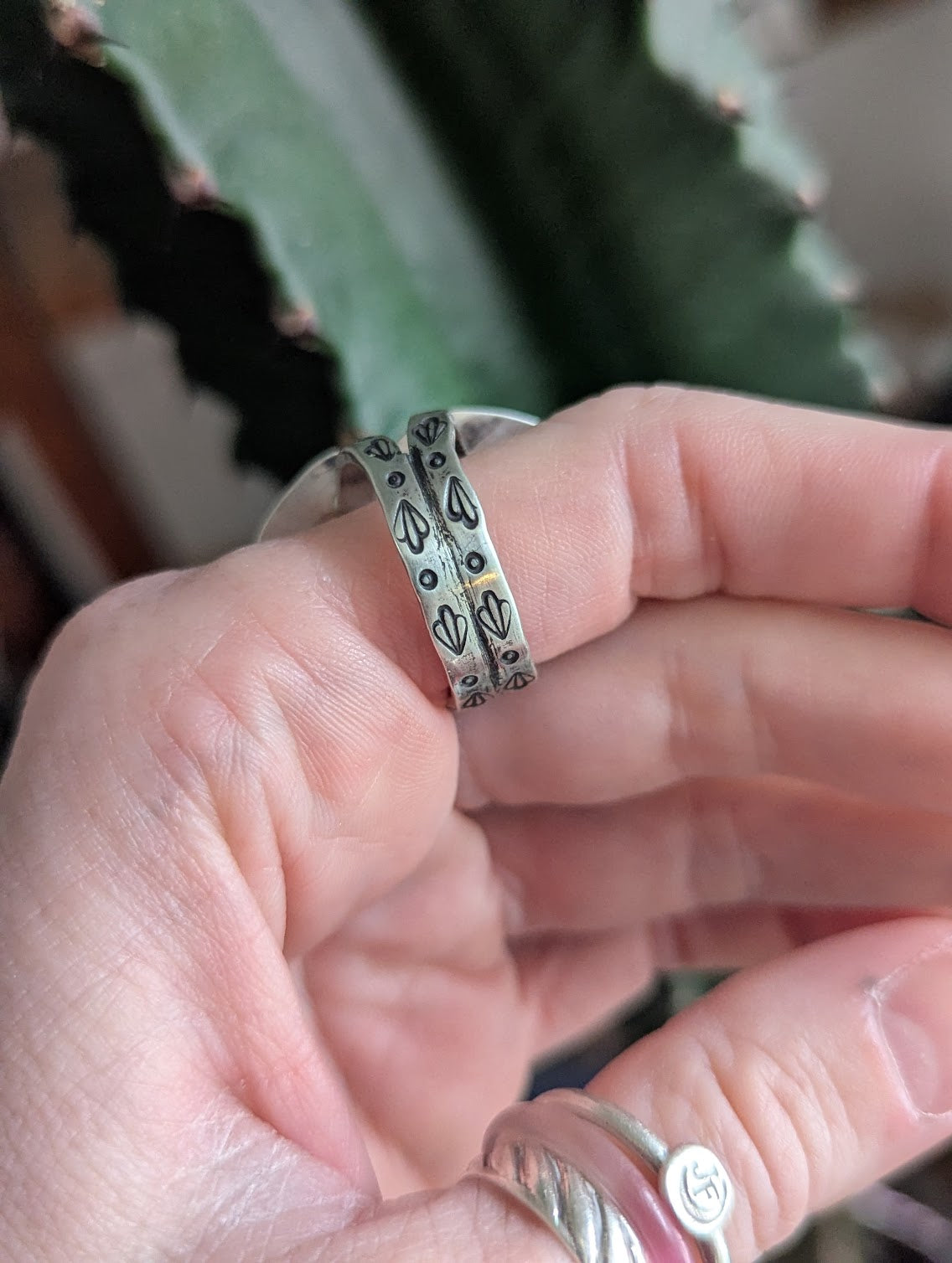 Moonstone and Onyx Silver Ring - Size 10