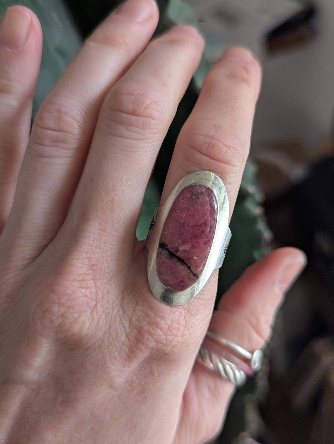 Rhodonite Silver and Gold Mixed Metal Shield Ring - Size 9