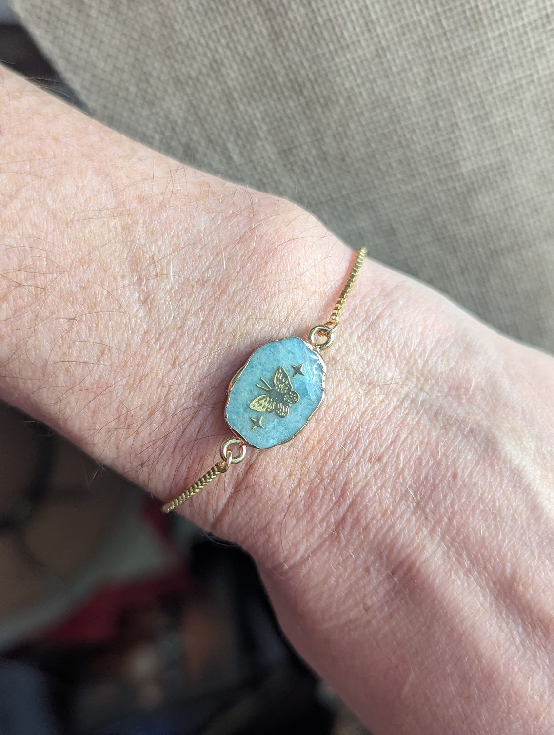 Amazonite Gold Butterfly Gold Slider Bracelet