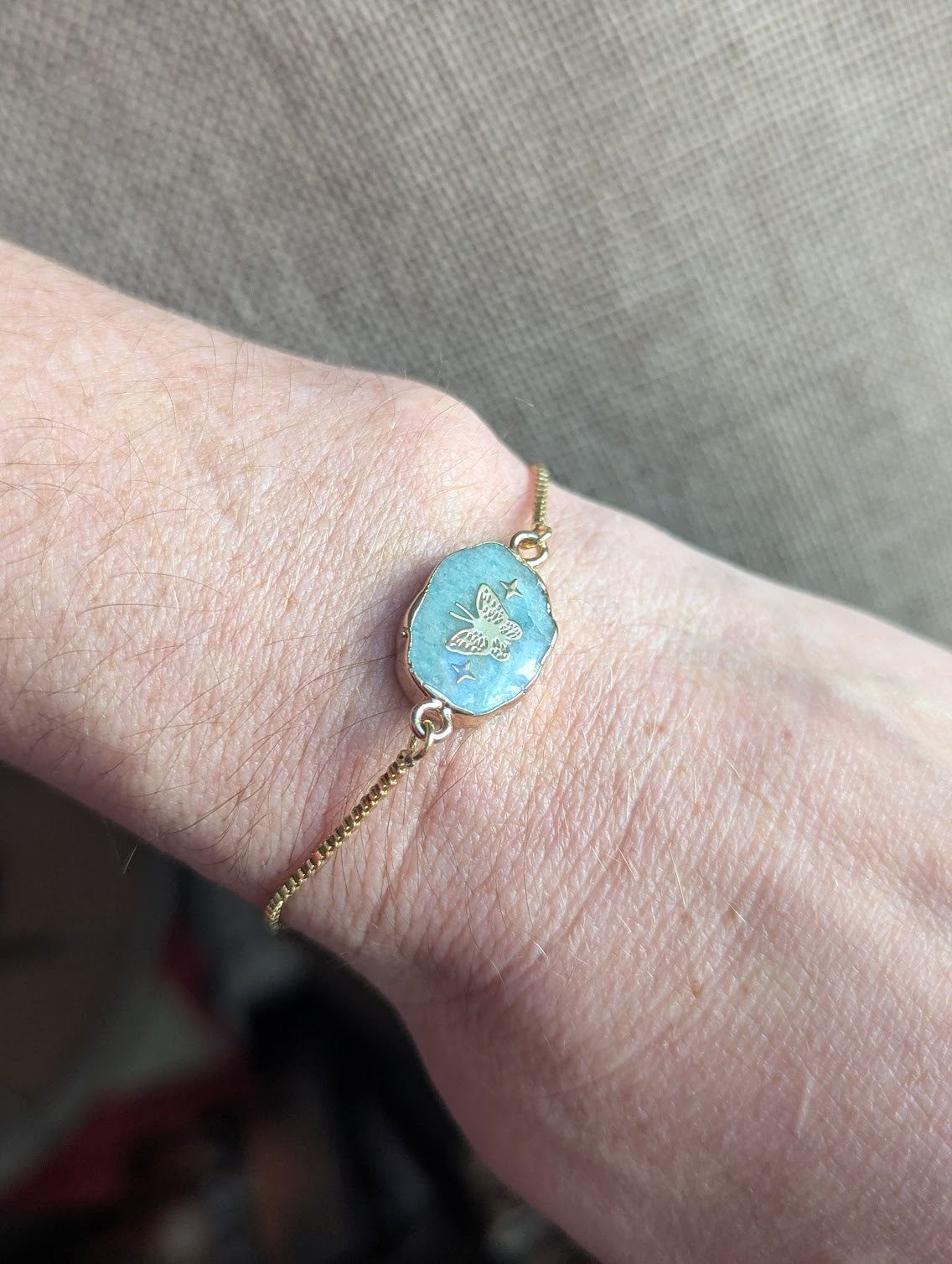 Amazonite Gold Butterfly Gold Slider Bracelet
