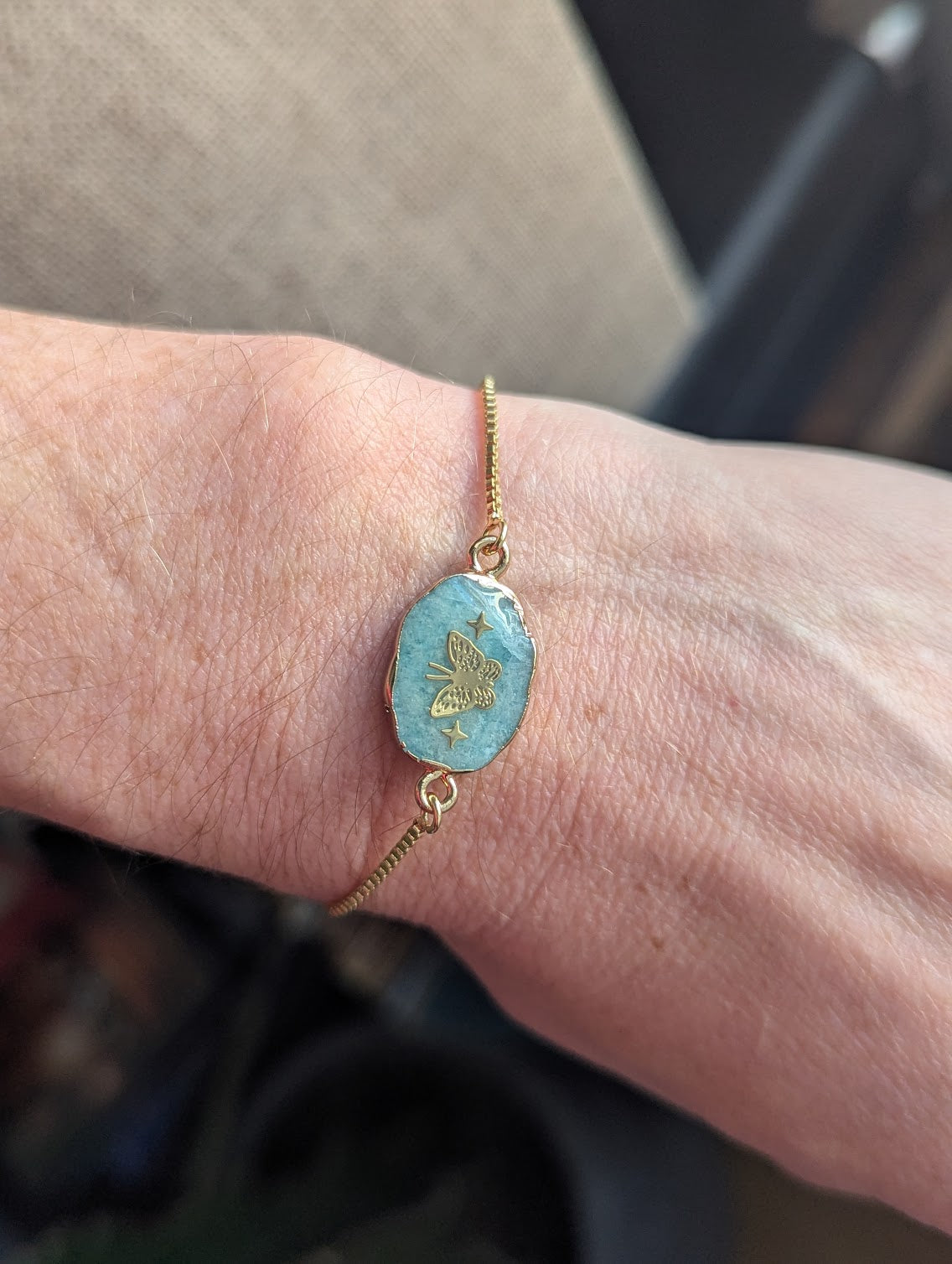 Amazonite Gold Butterfly Gold Slider Bracelet